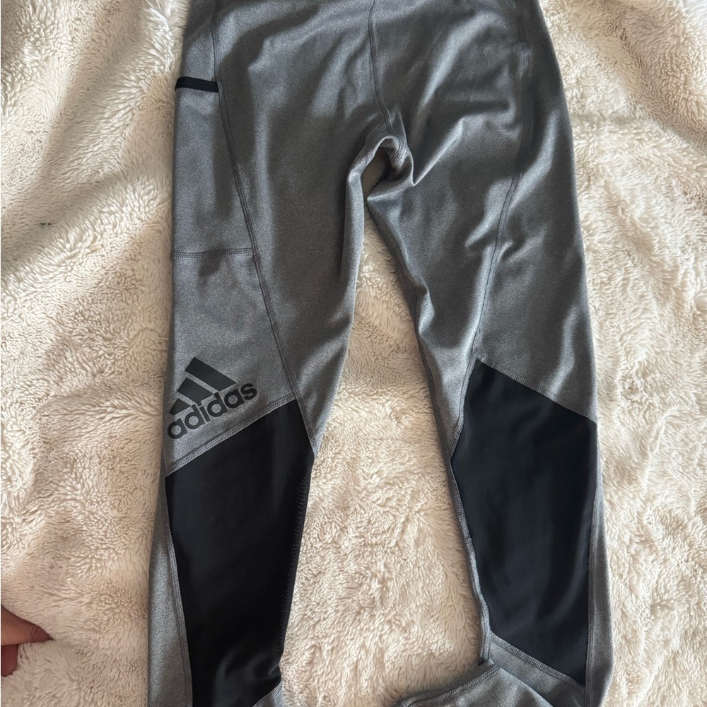 Adidas Gray and Black Leggings with Mesh Detail
